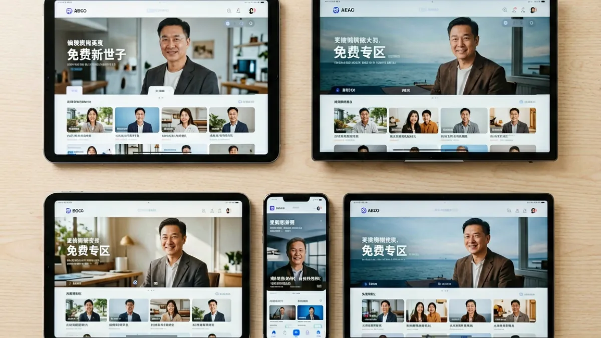 展示多个主流视频平台免费专区界面的对比截图，体现免费看片内容丰富度